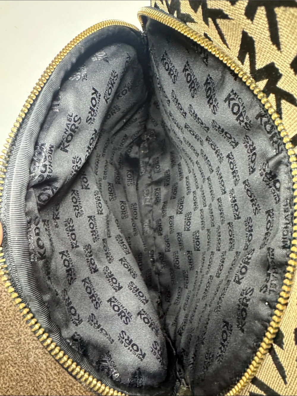 Michael Kors Black and Brown MK Monogram Backpack